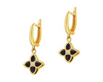 14 K Yellow Gold Earrings with Synthetic Onyx