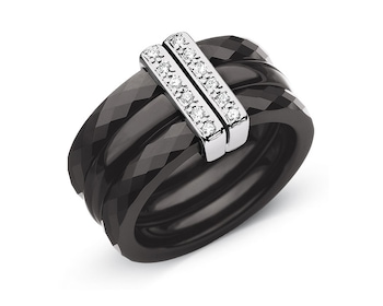 Ceramic and white gold ring with brilliants 0,08 ct - fineness 18 K