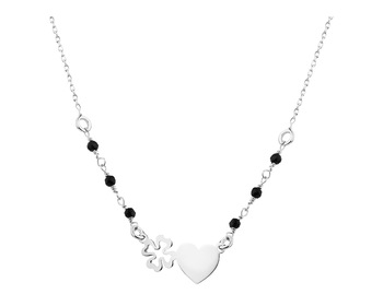 Stříbrný náhrdelník s broušeným sklem - srdce, čtyřlístek