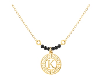 Pozlacený stříbrný náhrdelník s broušeným sklem - písmeno K, rozeta