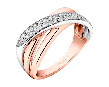 Prsten z růžového a bílého zlata s brilianty 0,20 ct - ryzost 585