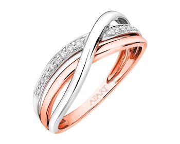 Prsten z růžového a bílého zlata s brilianty 0,06 ct - ryzost 585