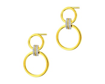 9 K Rhodium-Plated Yellow Gold Earrings with Diamonds 0,10 ct - fineness 9 K