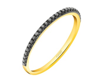 9 K Rhodium-Plated Yellow Gold Ring with Black Diamond, Treateds - fineness 9 K