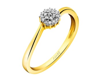 9 K Rhodium-Plated Yellow Gold Ring with Diamonds 0,08 ct - fineness 9 K