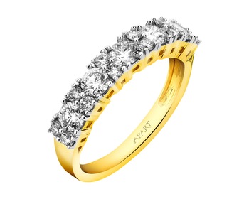 14 K Rhodium-Plated Yellow Gold Ring with Diamonds 1 ct - fineness 14 K