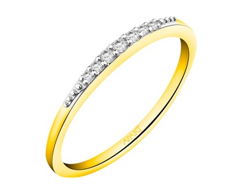 9 K Rhodium-Plated Yellow Gold Ring with Diamonds 0,06 ct - fineness 9 K