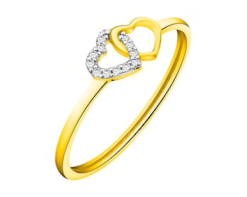Pierścionek z żółtego złota z diamentami - serce 0,03 ct - próba 375