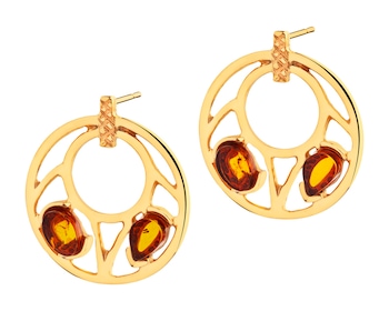 Gold-Plated Silver Dangling Earring with Amber