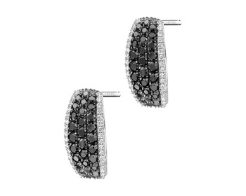 14 K Rhodium-Plated White Gold Earrings with Diamonds - fineness 14 K
