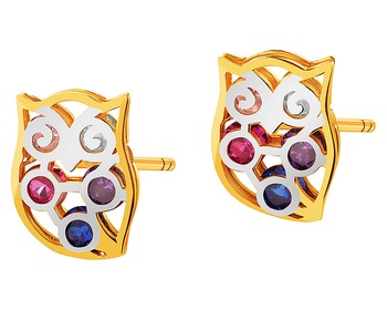 8 K Rhodium-Plated Yellow Gold Earrings with Cubic Zirconia