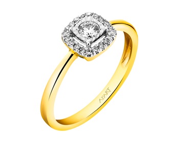 14 K Rhodium-Plated Yellow Gold Ring with Diamonds 0,16 ct - fineness 14 K