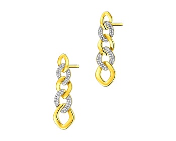 14 K Rhodium-Plated Yellow Gold Dangling Earring with Diamonds 0,25 ct - fineness 14 K