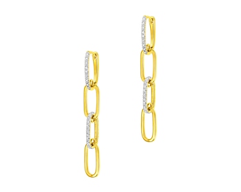 14 K Rhodium-Plated Yellow Gold Dangling Earring with Diamonds 0,12 ct - fineness 14 K