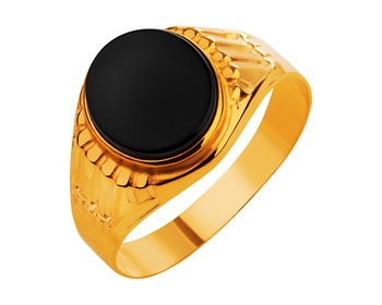 9 K Yellow Gold Signet Ring with Onyx