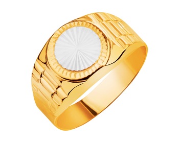 14 K Rhodium-Plated Yellow Gold Signet Ring
