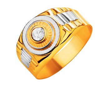 Złoty pierścionek z cyrkonią - sygnet