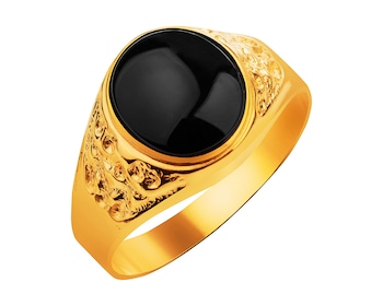 14 K Yellow Gold Signet Ring with Onyx
