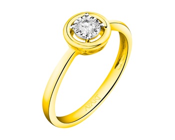 14 K Rhodium-Plated Yellow Gold Ring with Diamond 0,10 ct - fineness 14 K