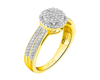 14 K Rhodium-Plated Yellow Gold Ring with Diamonds 0,32 ct - fineness 14 K