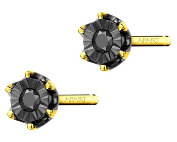  Yellow And White Rhodium-Plated Gold Earrings with Black Diamond, Treateds - fineness 375