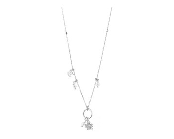 Stříbrný náhrdelník s perlami a zirkony - čtyřlístky