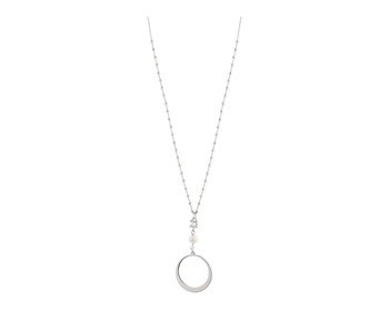 Naszyjnik srebrny z perłą i cyrkonią - koło