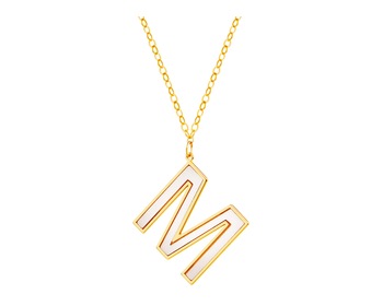 Złoty naszyjnik z masą perłową, ankier - litera M