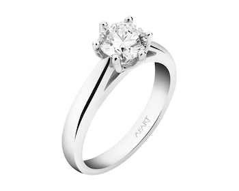 14 K Rhodium-Plated White Gold Ring with Diamond 1 ct - fineness 14 K