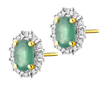  Rhodium-Plated Yellow Gold Earrings with Diamonds - fineness 14 K