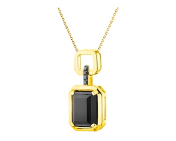 14 K Rhodium-Plated Yellow Gold Pendant with Black Diamond, Treateds - fineness 14 K