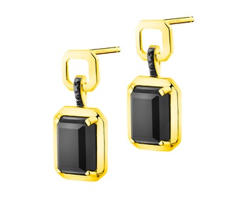 14 K Yellow Gold Dangling Earring with Black Diamond, Treateds - fineness 14 K