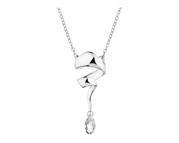 Rhodium Plated Silver Pendant with Glass