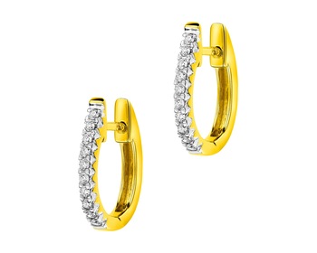 14 K Rhodium-Plated Yellow Gold Earrings with Diamonds 0,15 ct - fineness 14 K
