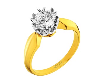 Yellow gold and platinum ring with brilliant 1 ct - fineness 585