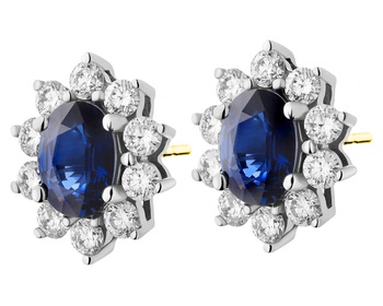 White gold earrings with brilliants and sapphires - fineness 585