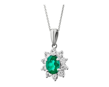 Yellow and white gold pendant with brilliants and emerald - fineness 14 K