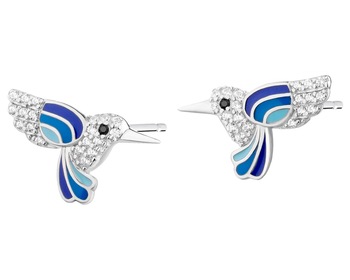 Kolczyki srebrne z cyrkoniami i emalią - kolibry