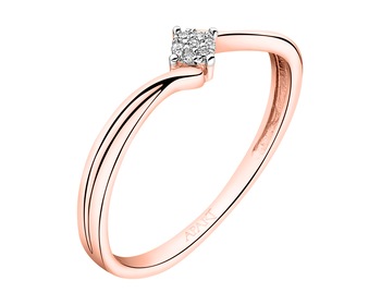 9 K Rhodium Plated Rose Gold Ring with Diamonds 0,01 ct - fineness 9 K
