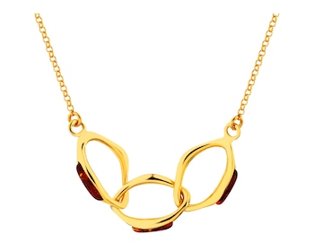 Pozlacený stříbrný náhrdelník s jantarem - řetěz