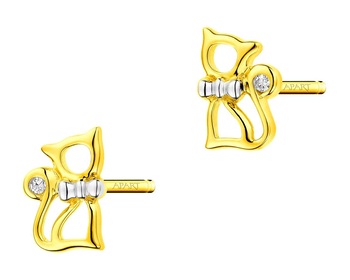 Zlaté náušnice s diamanty - kočka 0,008 ct - ryzost 585