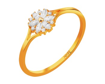 Złoty pierścionek z cyrkoniami - kwiat