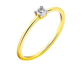 9 K Rhodium-Plated Yellow Gold Ring with Diamond 0,02 ct - fineness 9 K