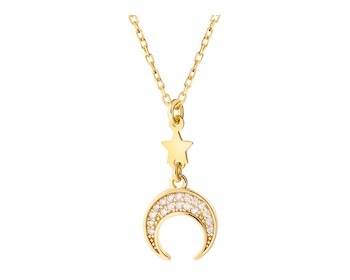 Pozlacený stříbrný náhrdelník se zirkony - půlměsíc, hvězda