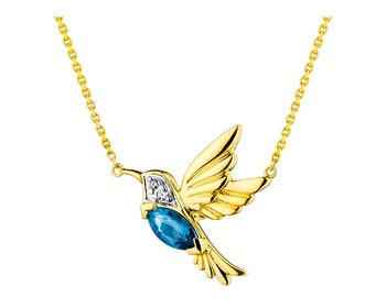 Zlatý náhrdelník s diamantem a topazem - pták - ryzost 585