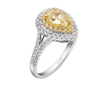 Pierścionek z białego i żółtego złota z diamentami - VVS1 / Fancy Light Yellow 1,51 ct - próba 750