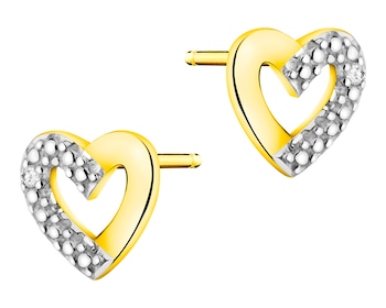 14 K Rhodium-Plated Yellow Gold Earrings with Diamonds 0,005 ct - fineness 14 K