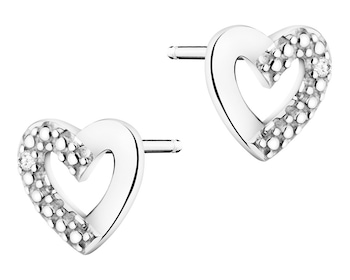 14 K Rhodium-Plated White Gold Earrings with Diamonds 0,005 ct - fineness 14 K