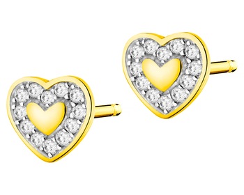9 K Rhodium-Plated Yellow Gold Earrings with Diamonds 0,03 ct - fineness 9 K