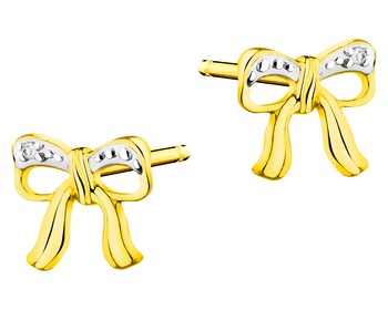 9 K Rhodium-Plated Yellow Gold Earrings with Diamonds 0,005 ct - fineness 9 K